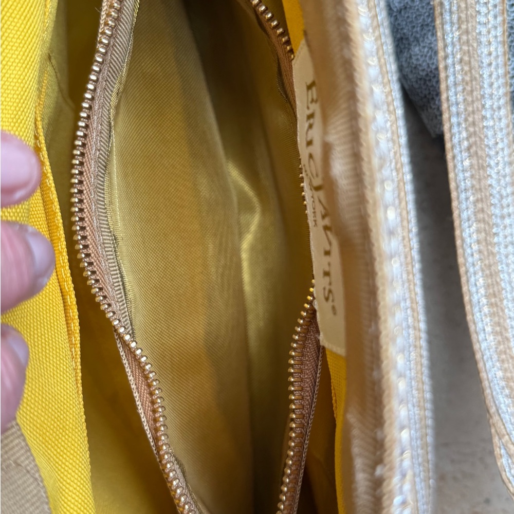 Eric Javits Woven Metallic Gold, Silver and Tan Striped Shoulder Bag - Picture 10 of 11